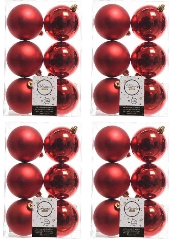 Decoris Kerstballen - 24x st - rood - D8 cm - kunststof - mat/glans - kerstversiering