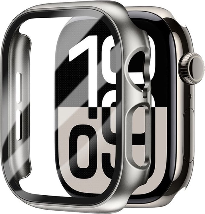 Strap-it Hard case hoesje met screen protector glas - geschikt voor Apple Watch Series 10/11 - 46mm (titanium leisteen)