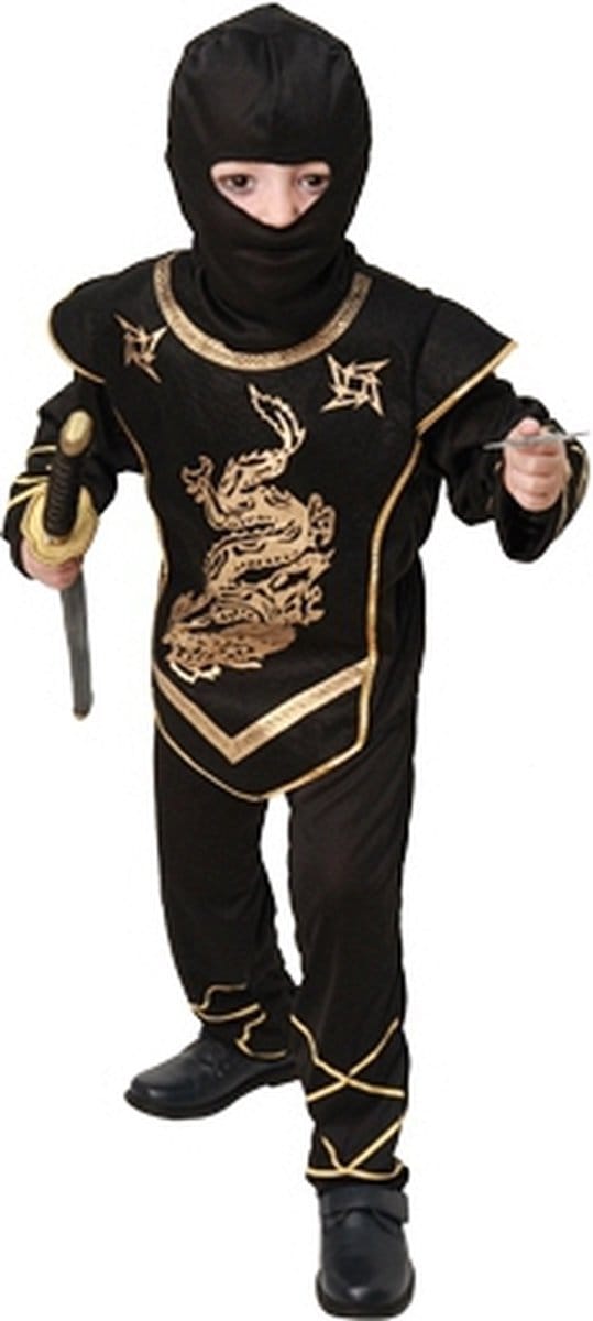 Ninja kostuum - zwart - kinderen - polyester - ninjapak - verkleedkleding - Carnaval 110/122