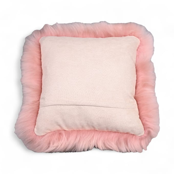 Echte schapenvacht roze 40x40cm echt wol enkelzijdig kussen