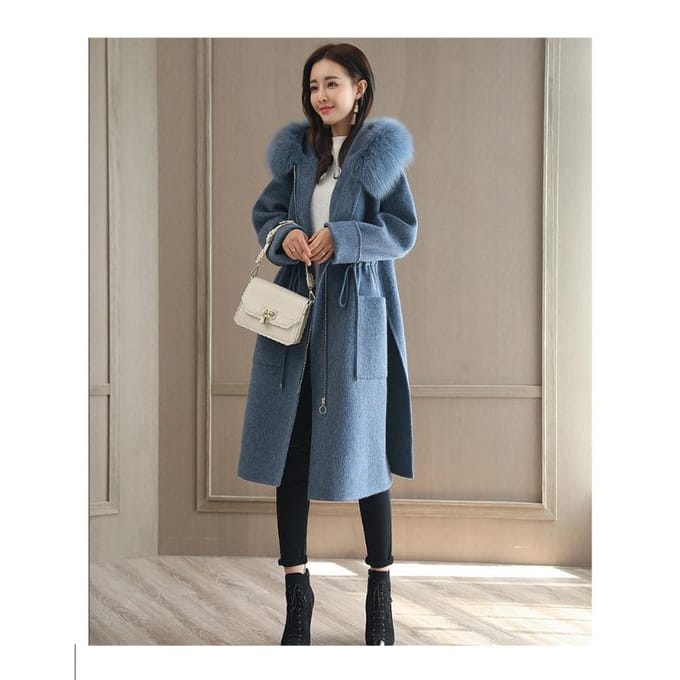 Herfst en Winter 2 Verdikte Wollen Damesjas Verlengde Truikraag Jas 3XL gray