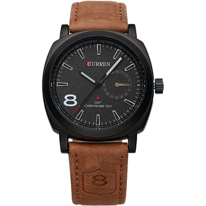 Montre à quartz analogique vintage pour homme noir