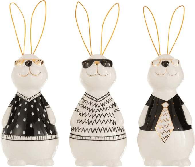 J-Line figuur Konijn Max - keramiek - small - 3 stuks