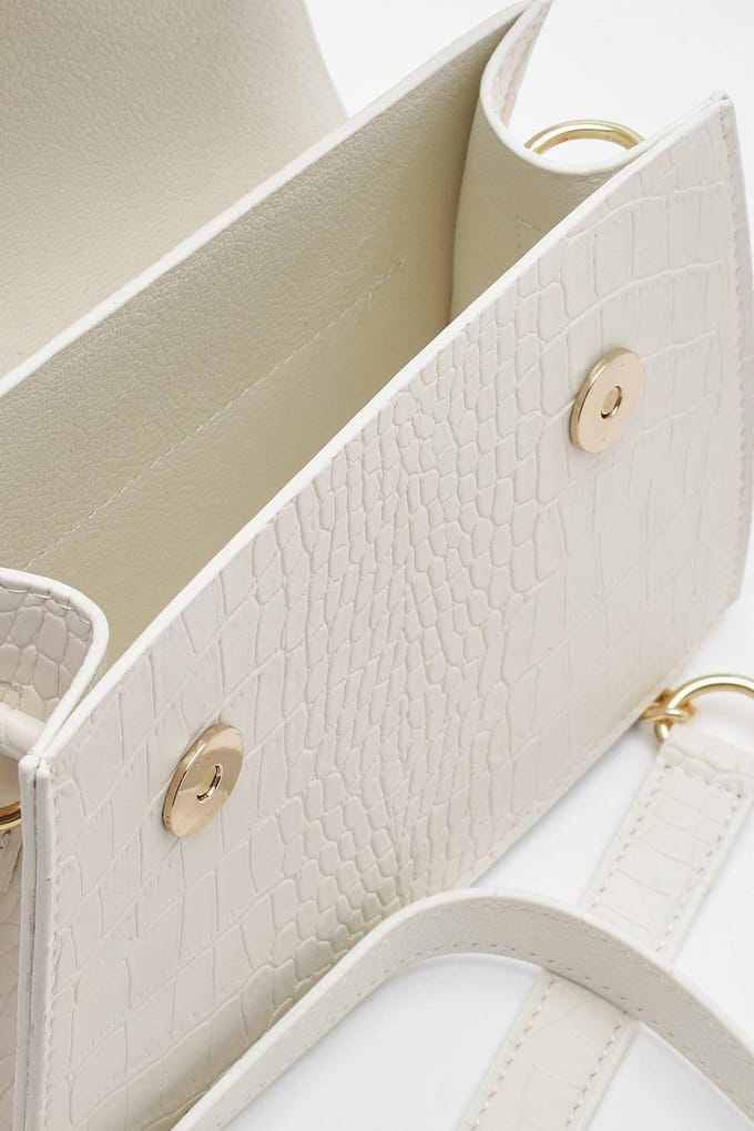boohoo Dames Mini Croc Gestructureerde Crossbody Tas | Wit