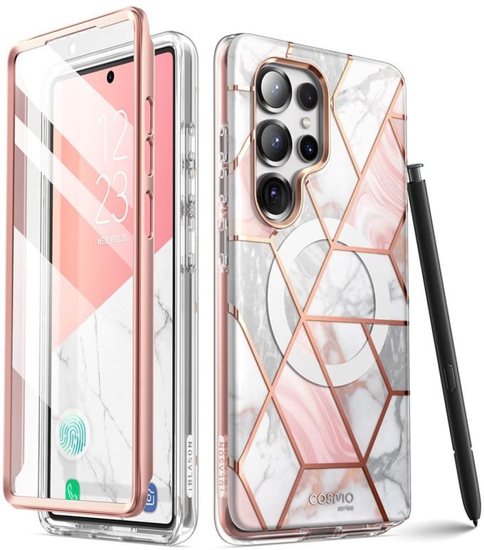 Cosmo 360 hoesje met screenprotector geschikt voor Samsung S25 Ultra - Marmer