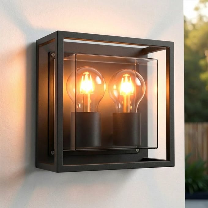 Luminize buitenlamp vierkant - wandlamp buiten - 2x E27 fitting - open frame - 20x10,5x20cm - zwart