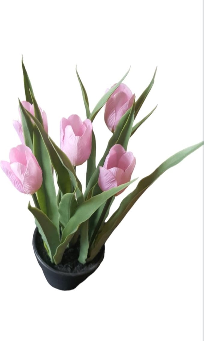Mica Decorations 3 STUKS Kunstplant Tulp roze in pot H31 x D16cm