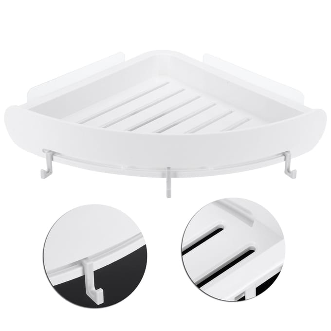 Badkamer Plank Organizer Geen Boren Hoekplank Shampoo Houder Opbergrek met Haak(Wit ) wit