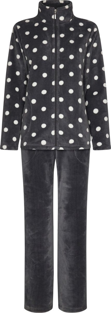 Pastunette dames huispak fleece - maat 38 - Stip - antraciet