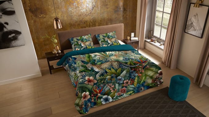 Pure dekbedovertrek luipaard met bladeren - 2 persoons 200x200/220 cm - Multi - Microvezel