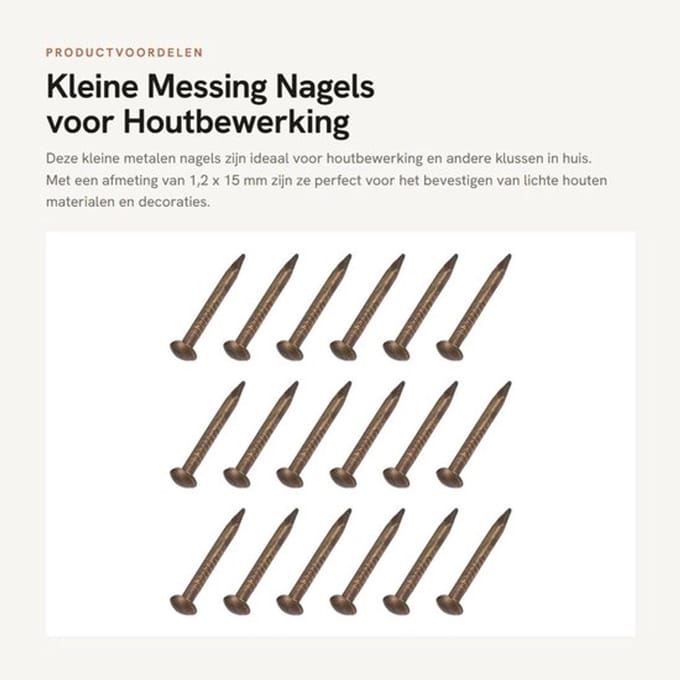 Kleine Messing Nagels voor Houtbewerking 1,2 x 15 mm, 150 stuks