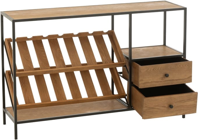 J-Line barkast Wine Fineer - hout - naturel/zwart - small