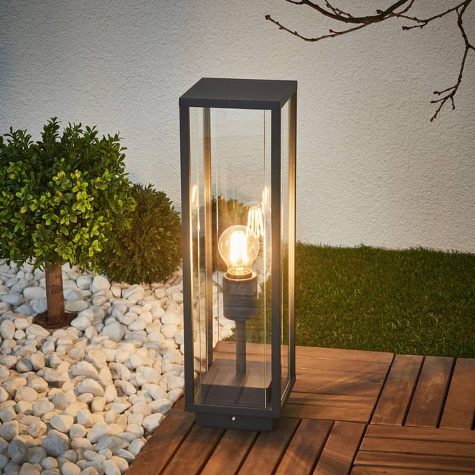 Lucande - Sokkellamp - 1licht - Aluminium, glas - H: 50 cm - E27 - donkergrijs, helder