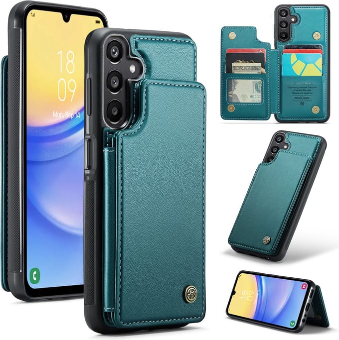 Luxe Portemonnee Backcover met Anti-RFID kaarthouders voor Galaxy A15 _ Groen