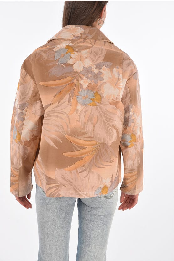 MM0 bloemenprint blazer met leren binnenkant in roze