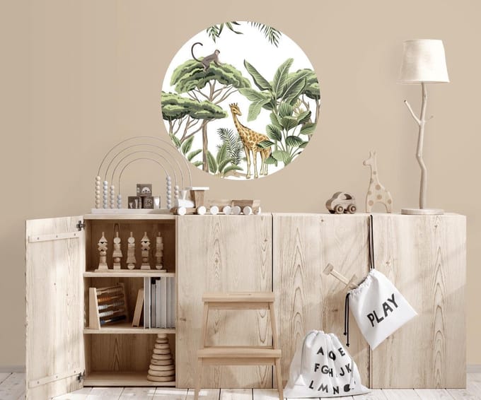 Behangcirkel 80cm Jungle giraffe