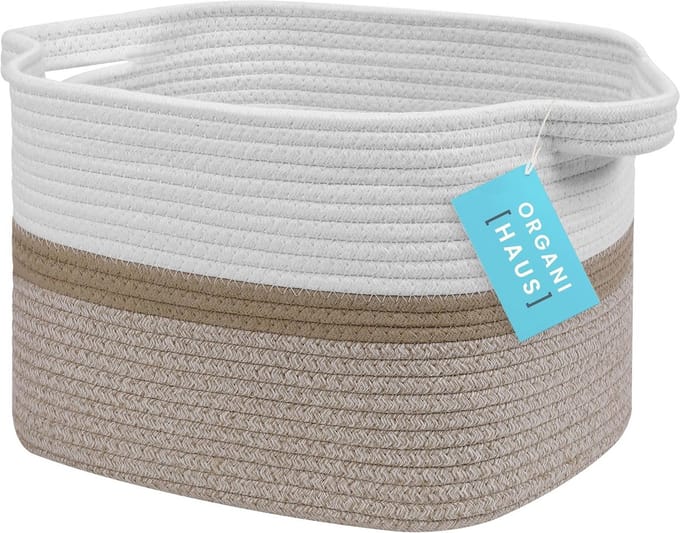 Woven Storage Basket with Handles - Stylish Cotton Rope Magazine Basket