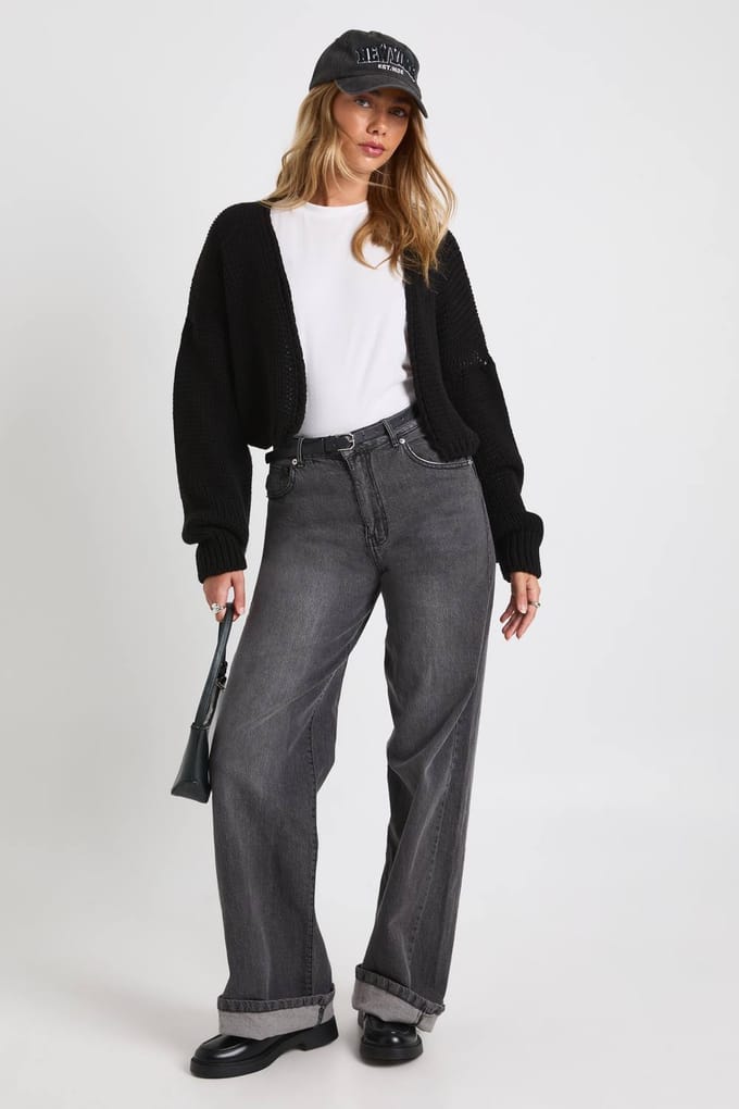 boohoo Dames Chunky gebreide korte cardigan | Zwart | Maat: Medium