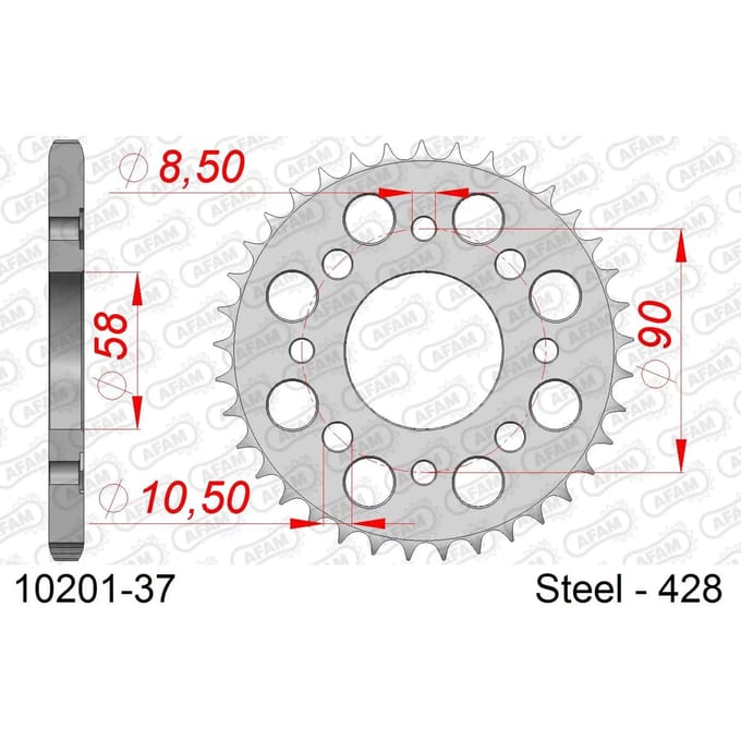 Stalen tandwiel Afam 428 37 dents