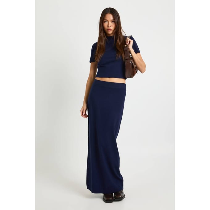 boohoo Dames Short Sleeve Knit Rib Top | Navy | Maat: Medium