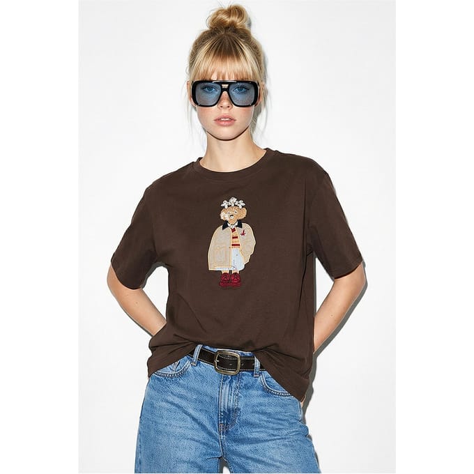 Geborduurd Crew Neck Relaxed Fit T-Shirt