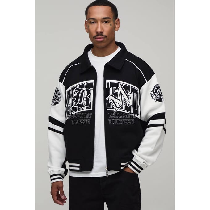Regular Fit Jack Met Kraag In Gecertificeerde Varsity Jersey Stijl | Black | Size Small