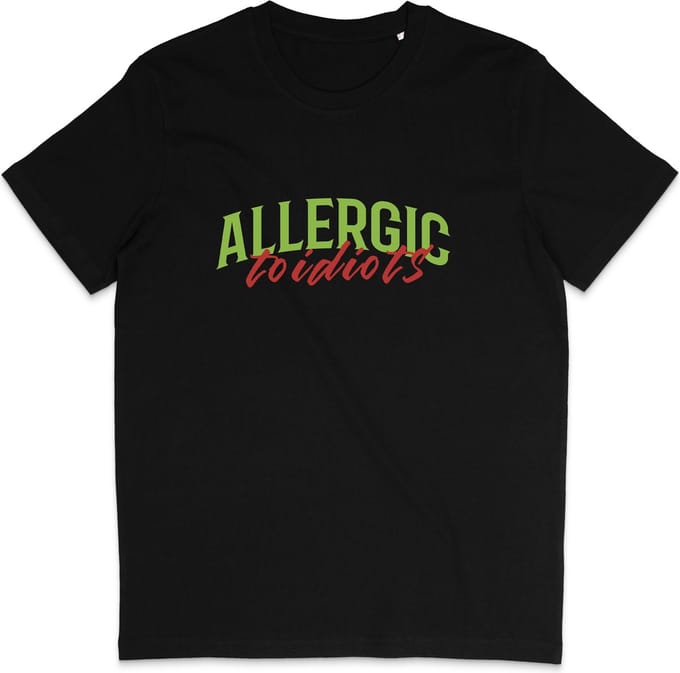 T Shirt Heren Dames - Grappige Tekst: Allergisch voor Idioten - Zwart - M