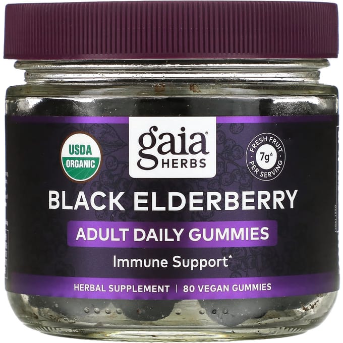 Gaia Herbs, Everyday Elderberry Immunity Strengthening Gummies, 80 veganistische gummies