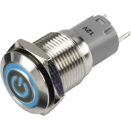 TRU COMPONENTS 1303026 LAS2GQF-11ZET/B/12V/S/P Drukschakelaar 48 V/DC 2 A 1x aan/aan Continu Blauw IP65 1 stuk(s)