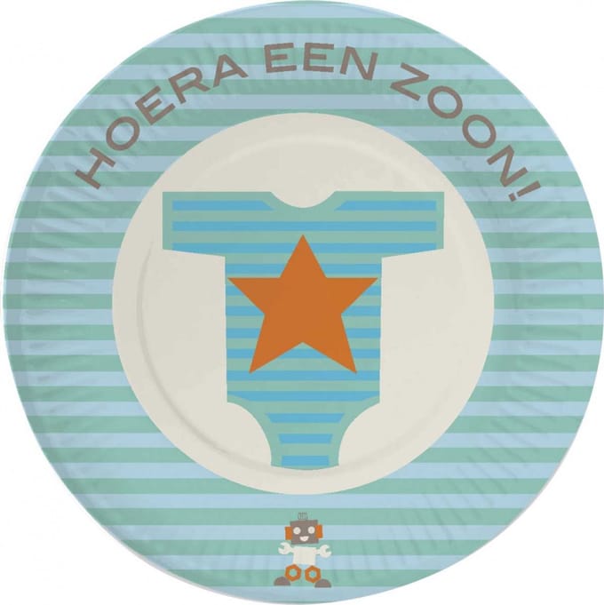 Feestborden \'\'hoera Een Zoon\'\' 8 Stuks Blauw 18 Cm