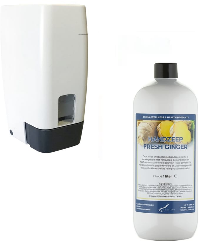 Zeepdispenser 1 liter kunststof hervulbaar + 1 liter handzeep Fresh Ginger