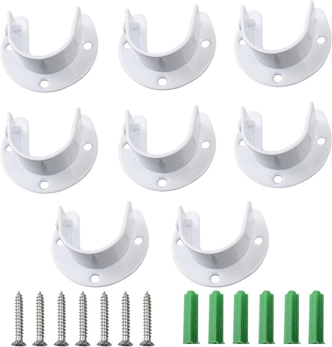 Gordijnroede Beugels - Stalen Kaststeunen - Zware Belasting - U-vormig Ontwerp - 8 Stuks 2.5cm - Wit