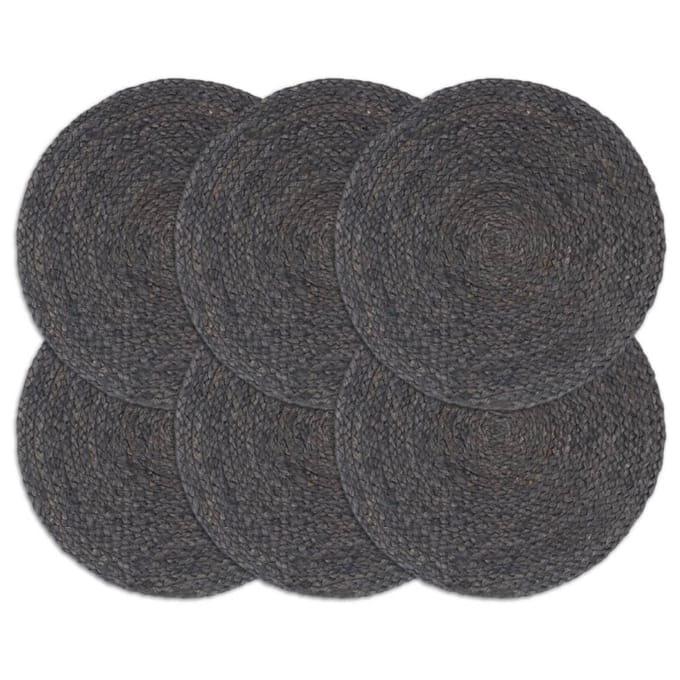 vidaXL Placemats 6 st rond 38 cm jute donkergrijs