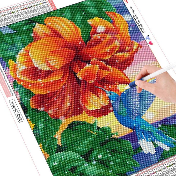 Peinture de diamant rond complet de fleur 5D, broderie de diamant, image de mosaïque d'oiseau, vente 20X30 red