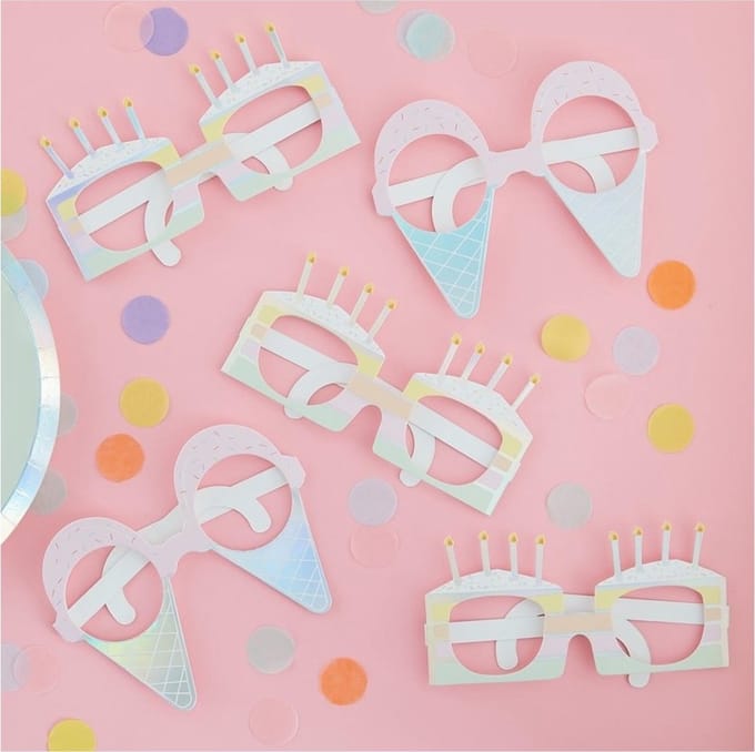 8 pastelkleurige verjaardag brillen - Feestdecoratievoorwerp