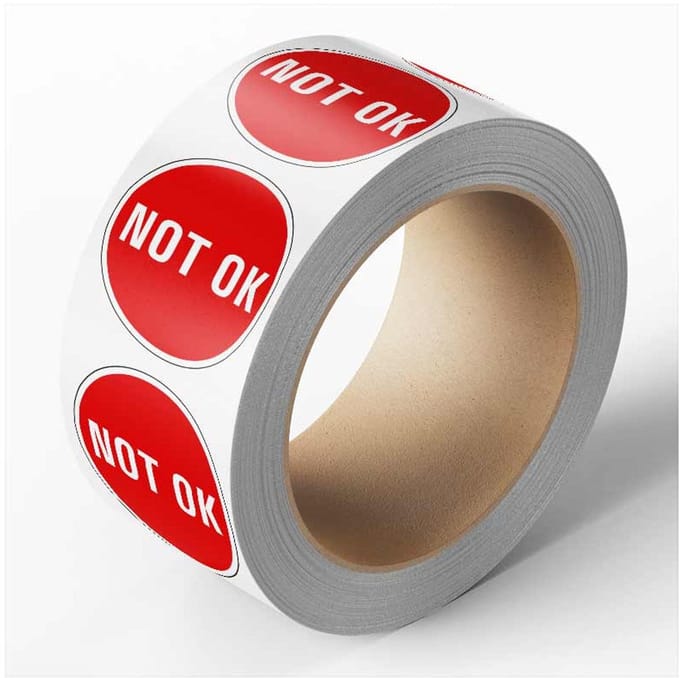 Not OK controlesticker, rood, 25 meter op rol 20 mm - 1150 per rol