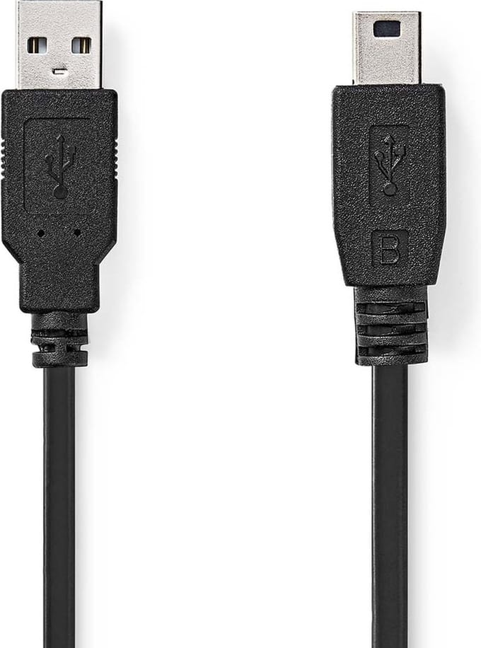 USB-Kabel - USB 2.0 - USB-A Male - USB Mini-B 5-Pins Male - 480 Mbps - Vernikkeld - 2.00 m - Rond - PVC - Zwart - Envelop