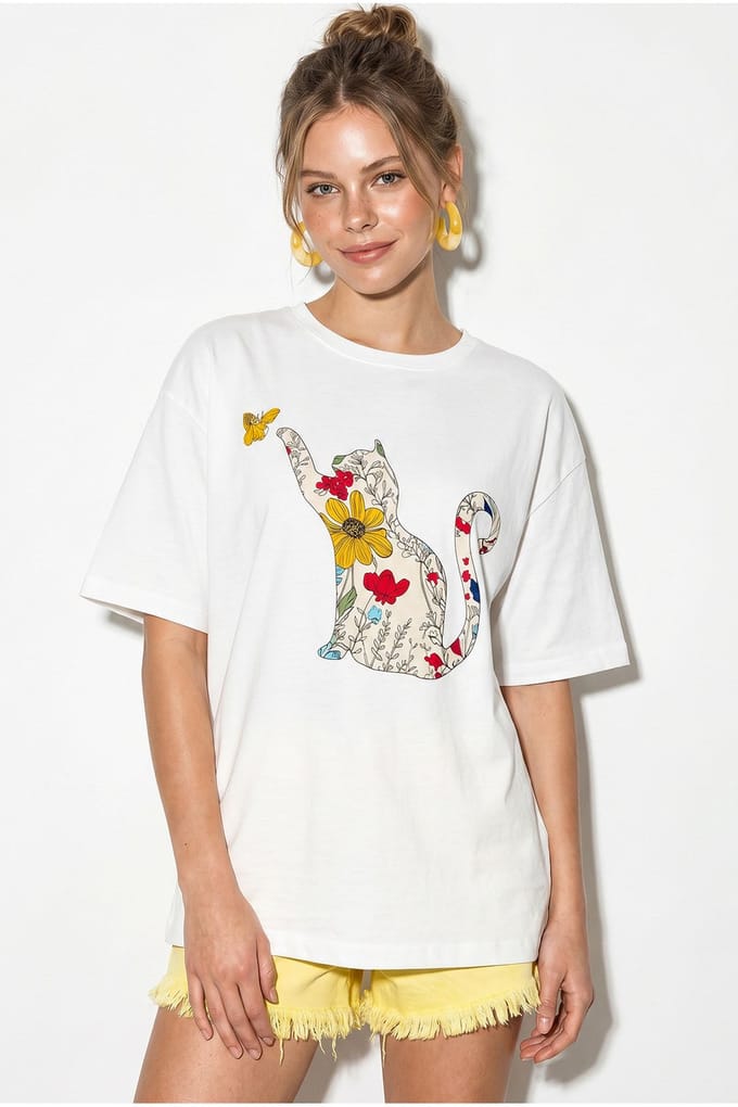 Overmaat Geprinte Katoenen T-Shirt