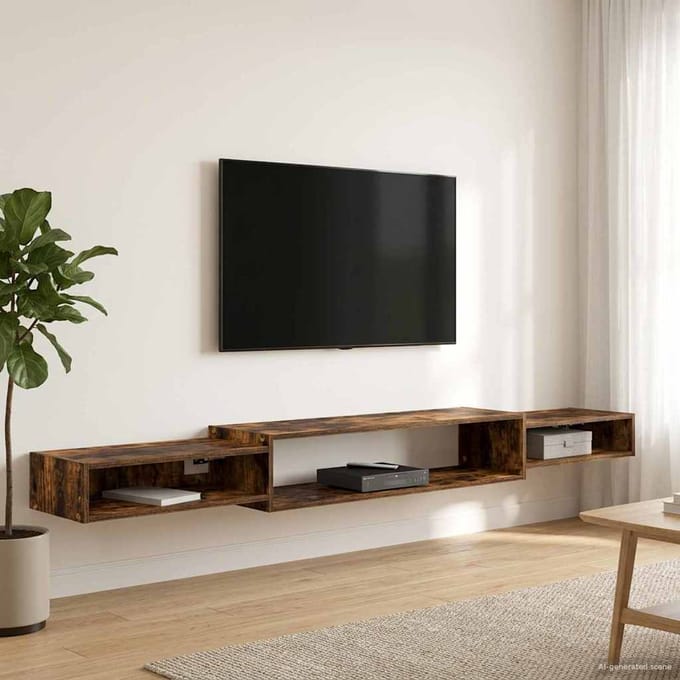 vidaXL - Wand - gemonteerd - TV - Kast - Muurmontage - Gerookt - eiken