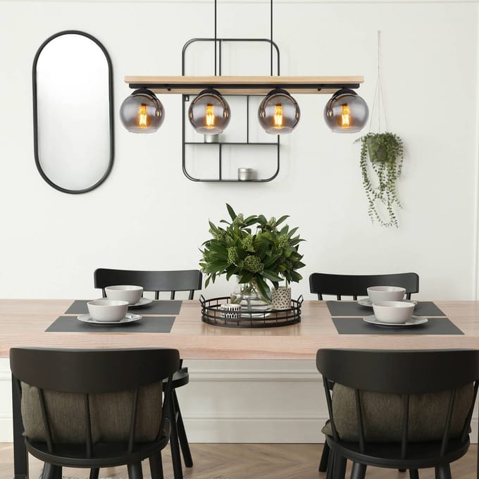 Globo - hanglamp - Conni - zwart - glas smoke glas - grote eettafellamp - E27 - 15569-4H