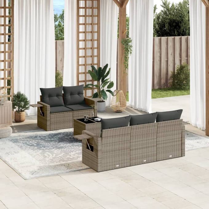 vidaXL - 6-delige - Loungeset - met - kussens - poly - rattan - grijs