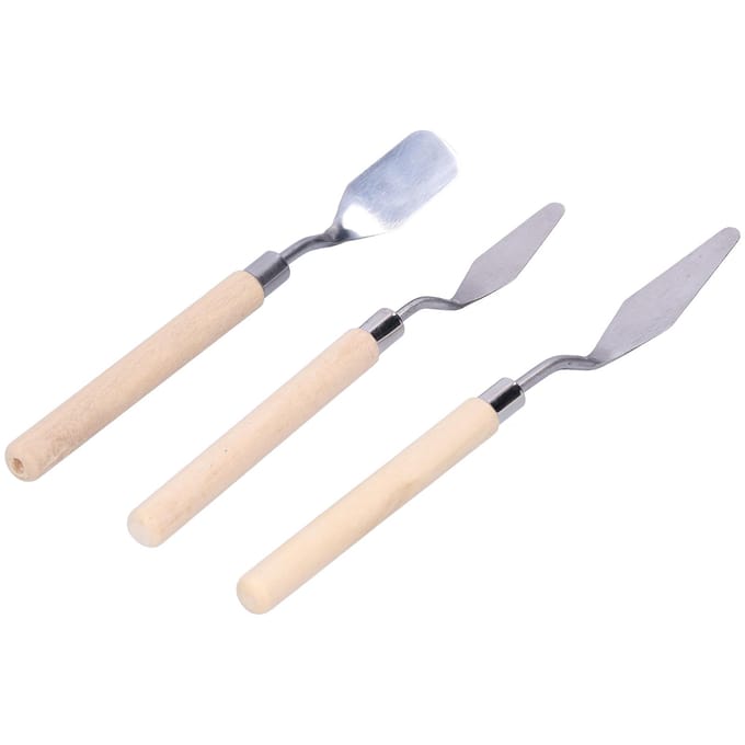 3 stuks Paletmes Set Houten Handvat Olieverf Apparaat Kunst Verfschraper Tekengereedschap beige