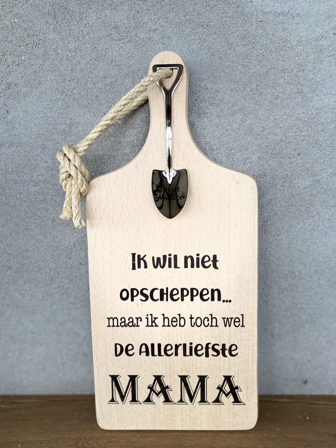 Creaties van Hier - Serveerplankje met Lepeltje - Mama - 35 cm - Hout - Metaal - moederdag cadeautje