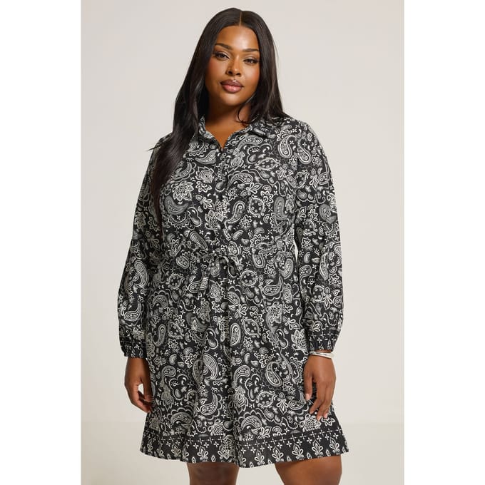 Yours Zwarte Minioverhemdjurk Met Paisleyprint Size 48