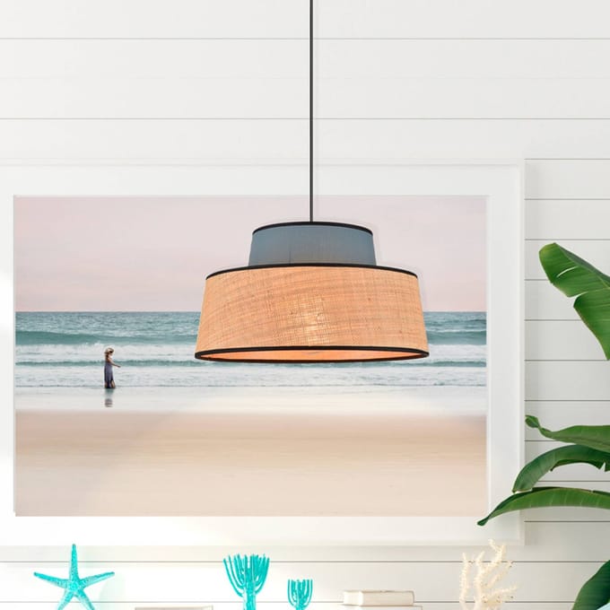 COREP Hanglamp Mallorca, petrol/naturel, Ø 38 cm, stof/bast