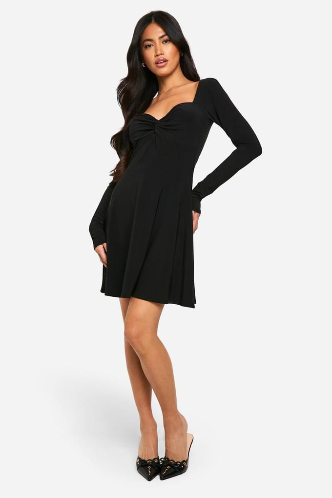 boohoo Dames Geruched Twist Detail A-Lijn Mini Jurk | Zwart | Maat: 38