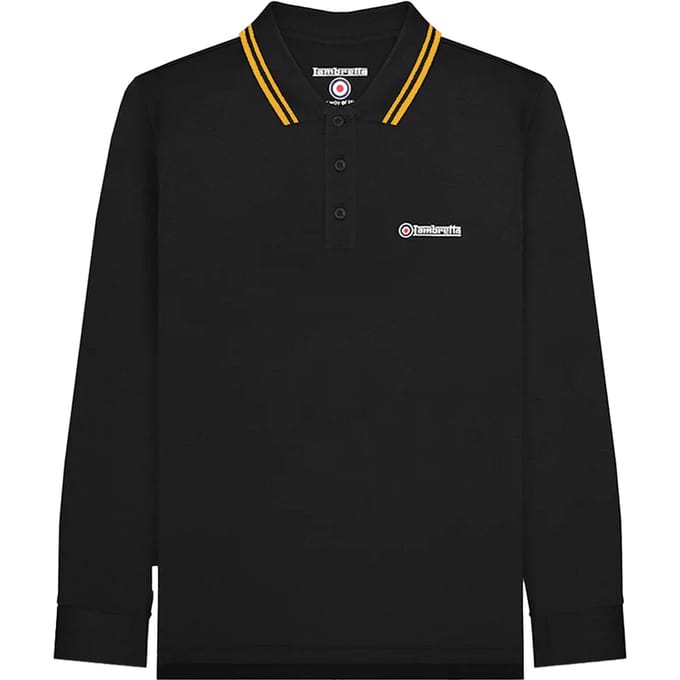 Lambretta Heren Poloshirt met lange mouwen (Zwart)