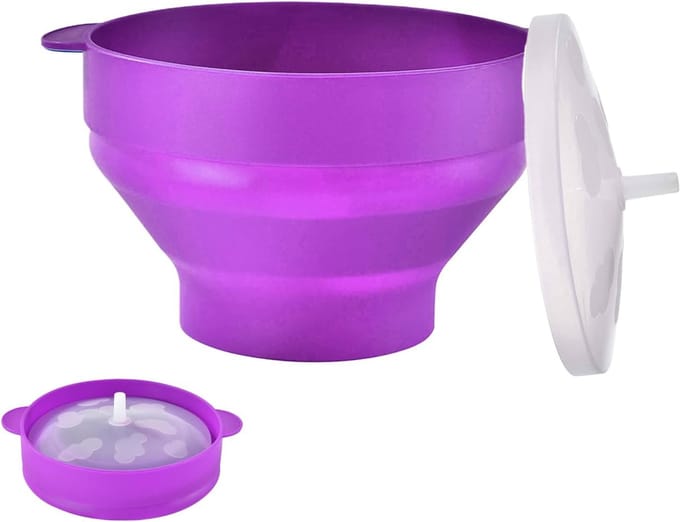 Magnetron Popcorn Maker - Popcornkom Siliconen - Snelle Snacks Maken - Hittebestendig Ontwerp - Opvouwbaar 12.5cm - Paars