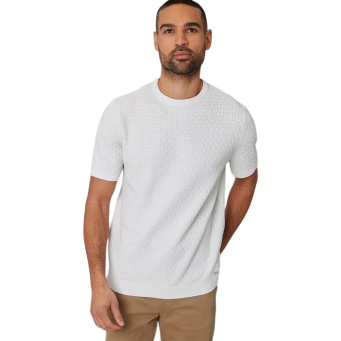 Threadbare Heren Textured Rib Knit Regular T-shirt (Ecru)