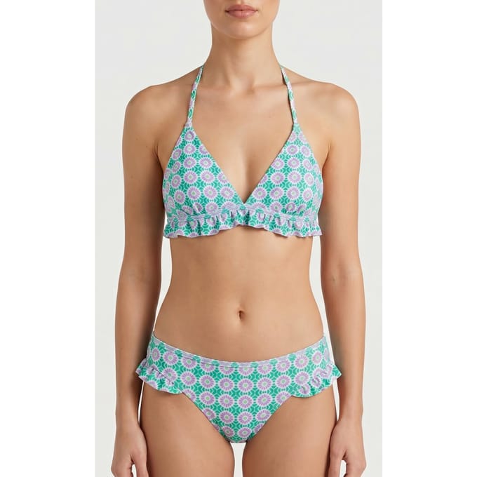 Shiwi Romy Ruffle Bikini Top Porto Tile Fresh Green Größe: 40 | Bikinis Outlet | Damen | Grün